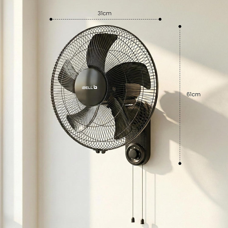 IBELL AERIS BLACK 400mm (16 Inch) Wall Fan-3