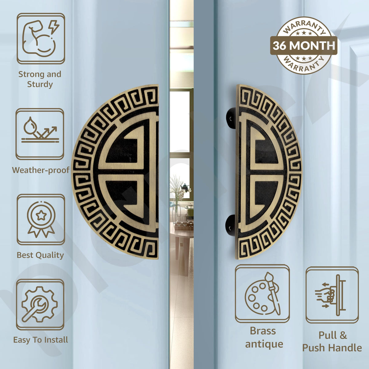 Plantex 6 Inch Main Door Handle/Aluminium Door Handle/Pull-Push Door Handle/Door Accessories (Pack of 1, Brass Antique)-2