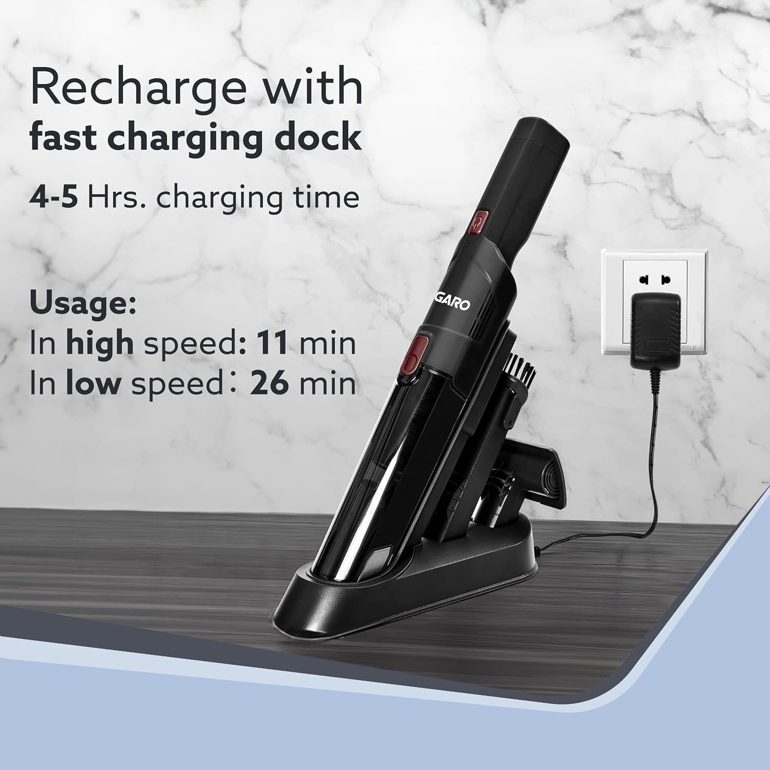 AGARO Sapphire Hand Held Vacuum Cleaner,Up to 15 kPa Powerful Suction with Fast Charging Dock, Rechargeable Portable Powerful Cleaner, Lightweight Hand Held Vacuum Cleaner for Home, Office, and Car