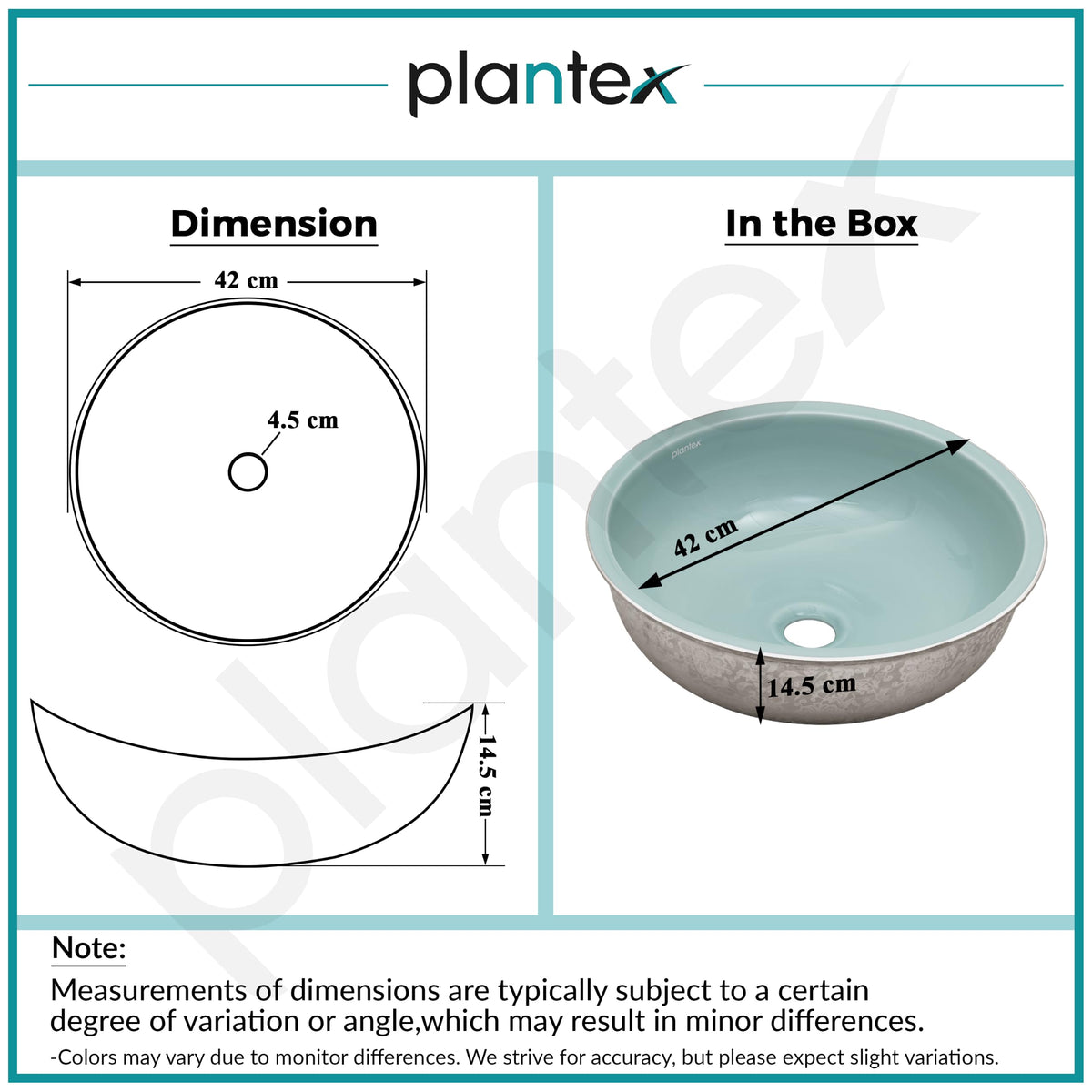 Plantex Ceramic Round Basin for Bathroom/ Table Top Basin/ Washbasin for Bathroom/ Restaurant/Hotel (16.5 x 16.5 x 6 Inch)-3