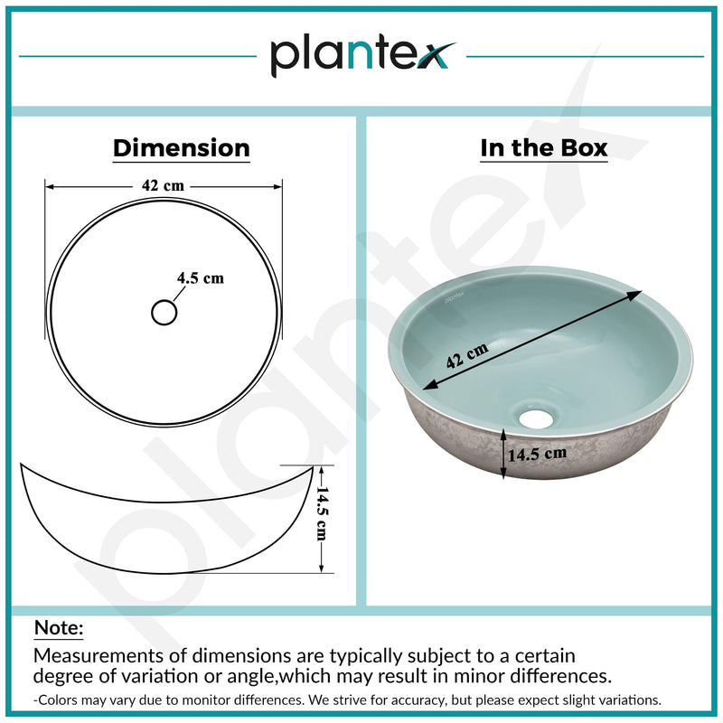 Plantex Ceramic Round Basin for Bathroom/ Table Top Basin/ Washbasin for Bathroom/ Restaurant/Hotel (16.5 x 16.5 x 6 Inch)-3