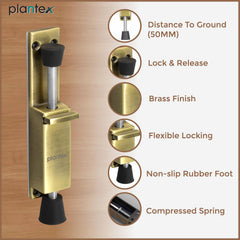 Plantex Kickdown Door Stopper Spring Loaded Telescopic Step On/Off Door Stopper Rubber, Adjustable Heavy Duty Door Locks Holder Stops/Release by Foot/Door Stop - (Brass Antique)-5