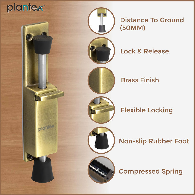 Plantex Kickdown Door Stopper Spring Loaded Telescopic Step On/Off Door Stopper Rubber, Adjustable Heavy Duty Door Locks Holder Stops/Release by Foot/Door Stop - (Brass Antique)-5