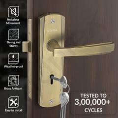 Plantex Heavy-Duty Door Lock Set - Main Door Lock Handle Set/Mortise Lock with 3 Keys, Pack of 1 (8130-Brass Antique)-2