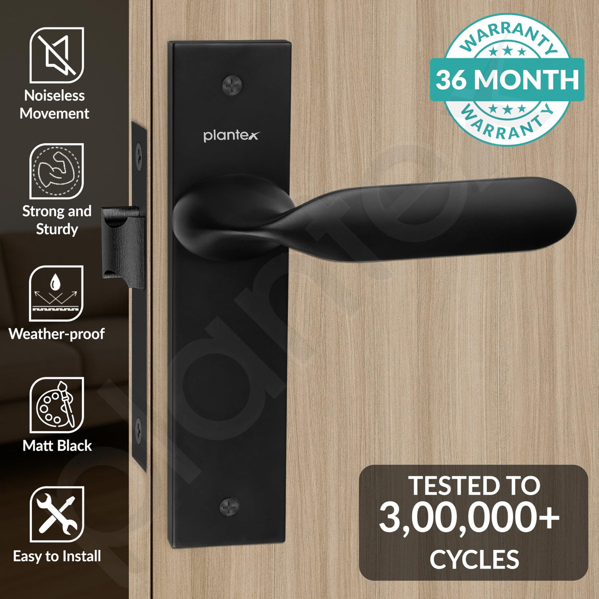 Plantex Heavy Duty Door Lock Bathroom Door Lock/Mortise 8inch Keyless Plate Handle Set for Home/Bathroom/Store Room/Balcony/Office with Baby Latch (8106, Z-Black)-2