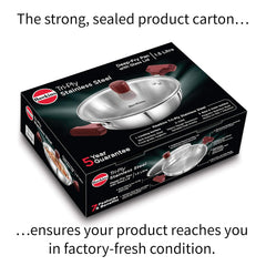 Hawkins 1.5 Litre Deep Fry Pan, Triply Stainless Steel Kadai with Glass Lid, Flat Bottom Induction Kadhai, Small Kadai, Silver (SSD15G)