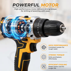 Plantex 21V Cordless Drill Machine for Home/10mm Chuck Electric Screwdriver & Power Drill Kit with 2 Lithium-Ion Batteries, Charger, Accessories & Storage Case (ML-D005, Yellow)-2
