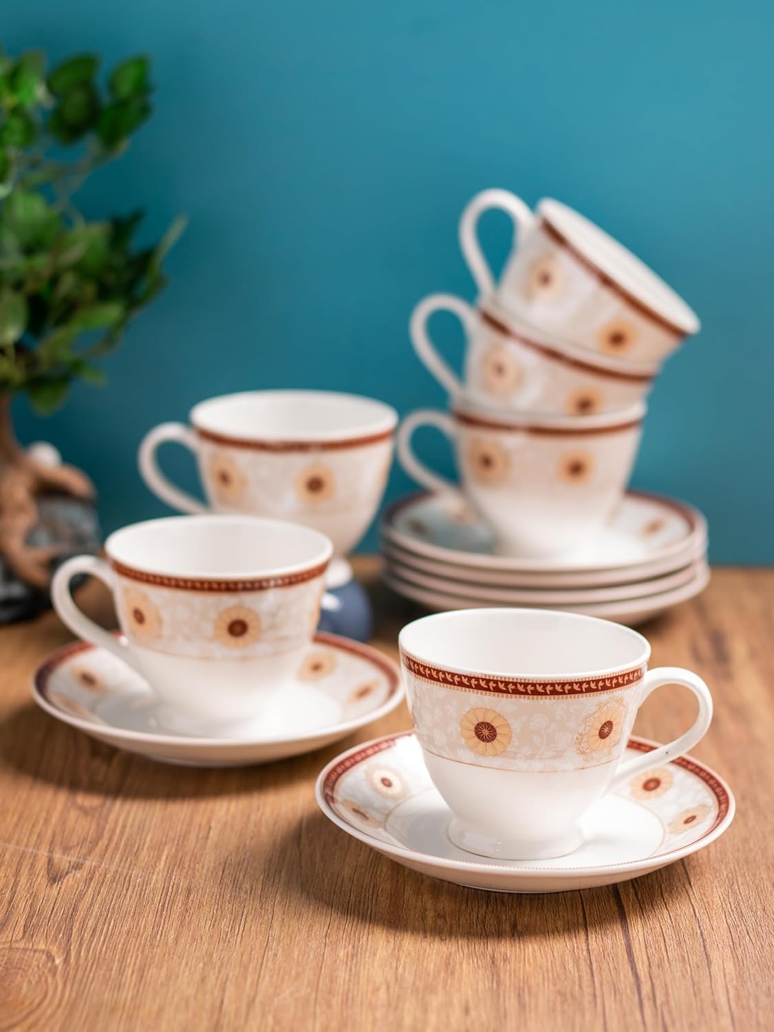 Clay Craft Fine Ceramic Cup & Saucer Set of 12-6 Cups & 6 Saucers - 180 ml Each (King Super S386)