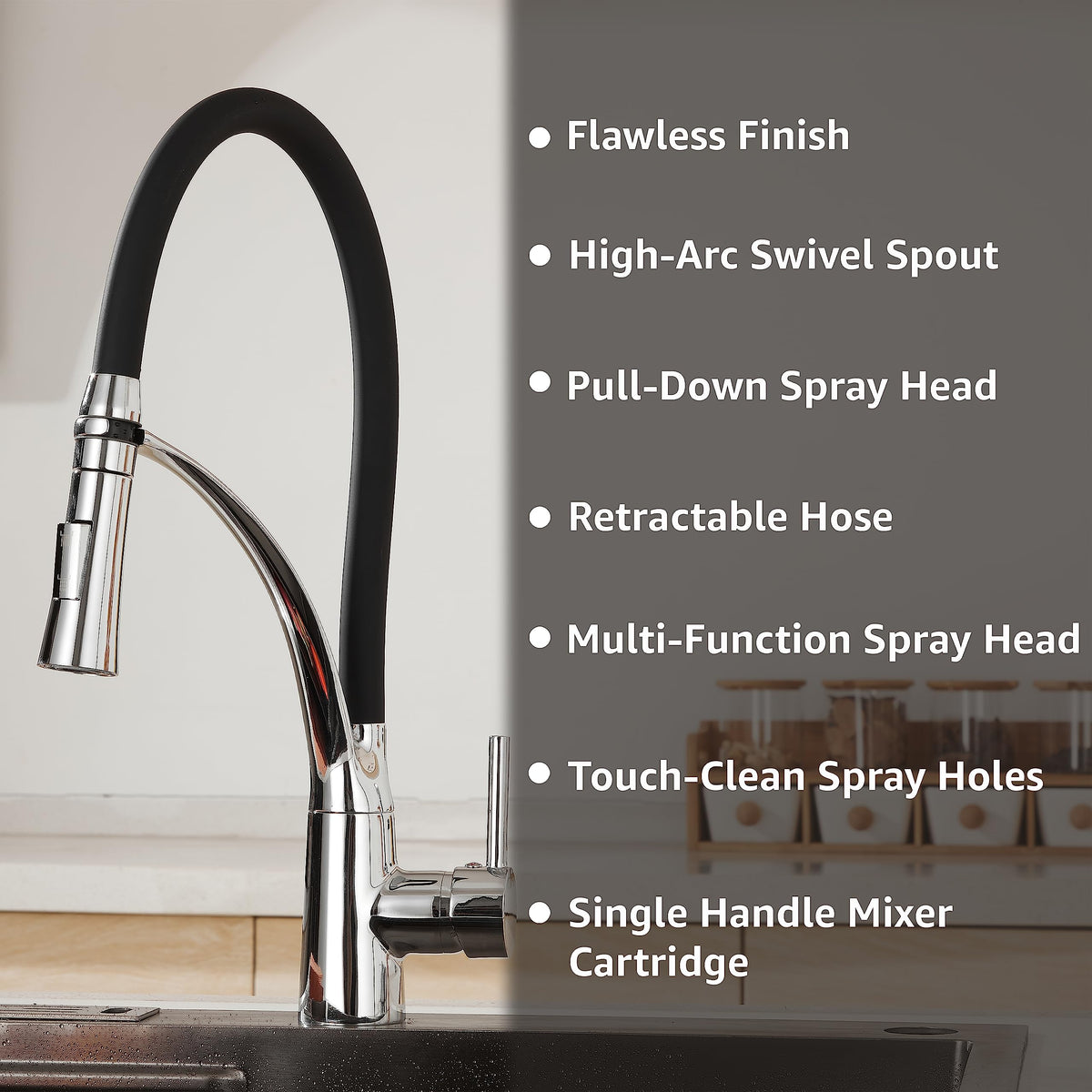 Plantex Designer Kitchen Sink Faucet/Pull Out Faucet for Kitchen Sink with 360‚° Rotatable Flexible tap for Kitchen Sink Deck Mounted -(Chrome & Black)-3