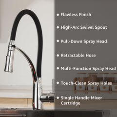 Plantex Designer Kitchen Sink Faucet/Pull Out Faucet for Kitchen Sink with 360‚° Rotatable Flexible tap for Kitchen Sink Deck Mounted -(Chrome & Black)-3