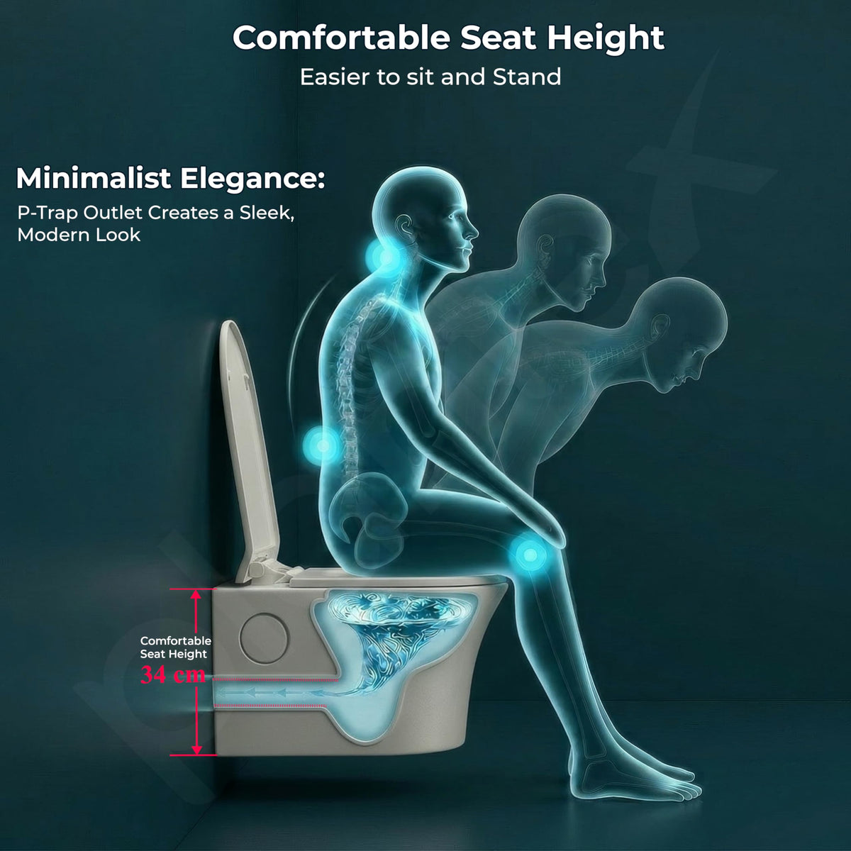 Plantex Platinum Ceramic Wall Hung Western Commode/Rimless Washdown Commode for Toilet/Western Toilet With Soft Close Toilet Seat - P Trap (Thunder)-3