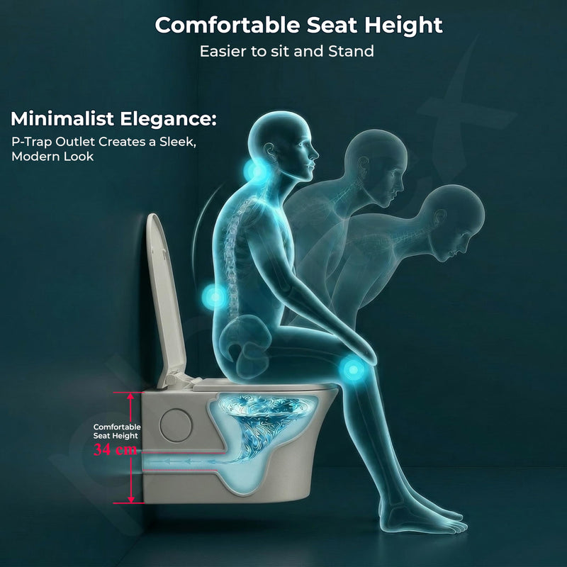 Plantex Platinum Ceramic Wall Hung Western Commode/Rimless Washdown Commode for Toilet/Western Toilet With Soft Close Toilet Seat - P Trap (Thunder)-3