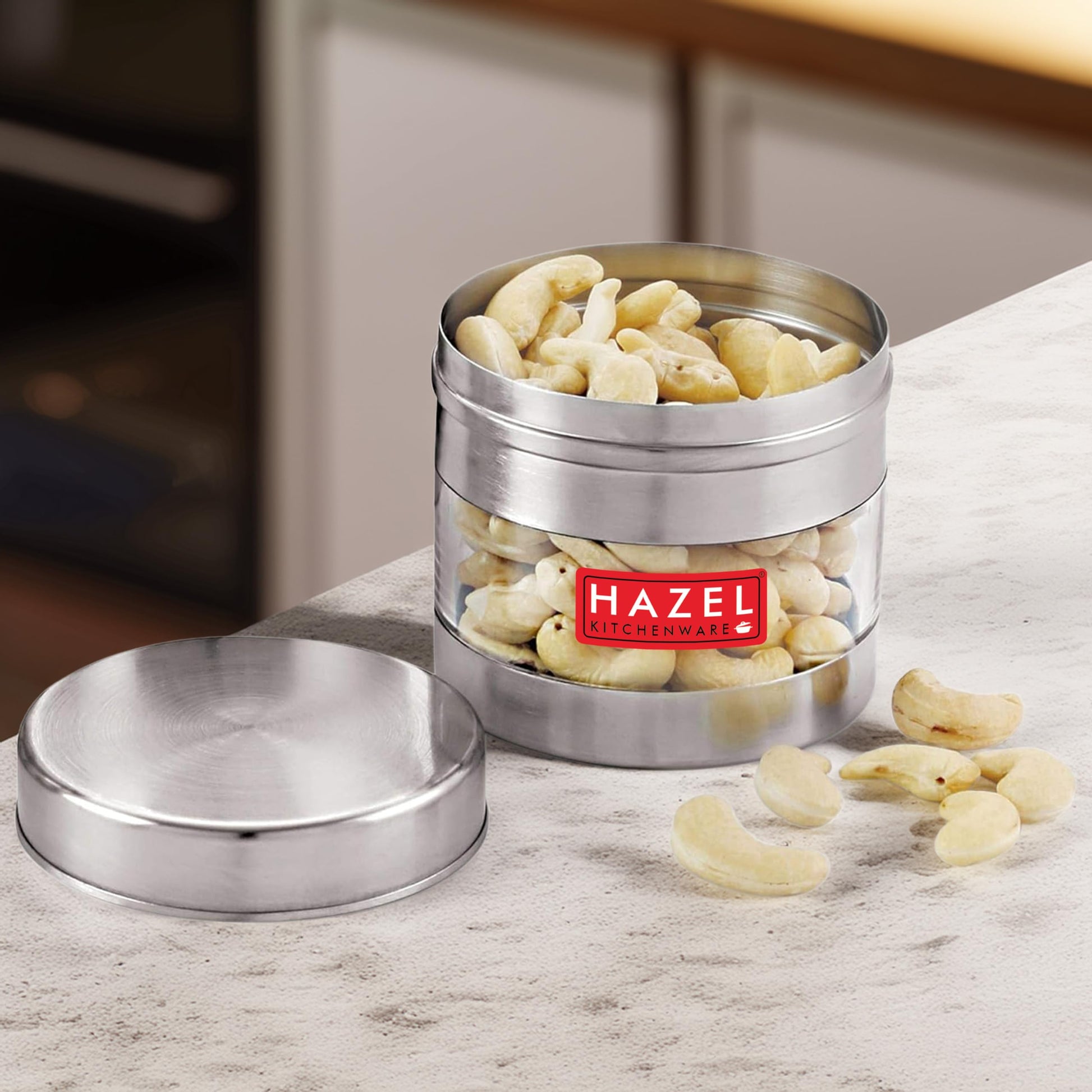 HAZEL Stainless Steel Kitchen Containers| 1 Ltr Each Transparent Kitchen Container Set with Matt Finish | Multipurpose Storage Box for kitchen containers, Set of 6