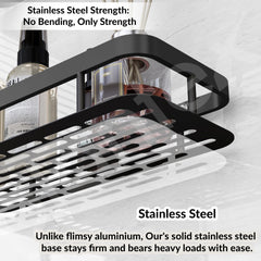 Plantex Bathroom Organizer Without Drill/Stainless Steel & Aluminium Shelf for Wall with Adhesive Stickers - Pack of 1 (12x5 inch, Black)-4