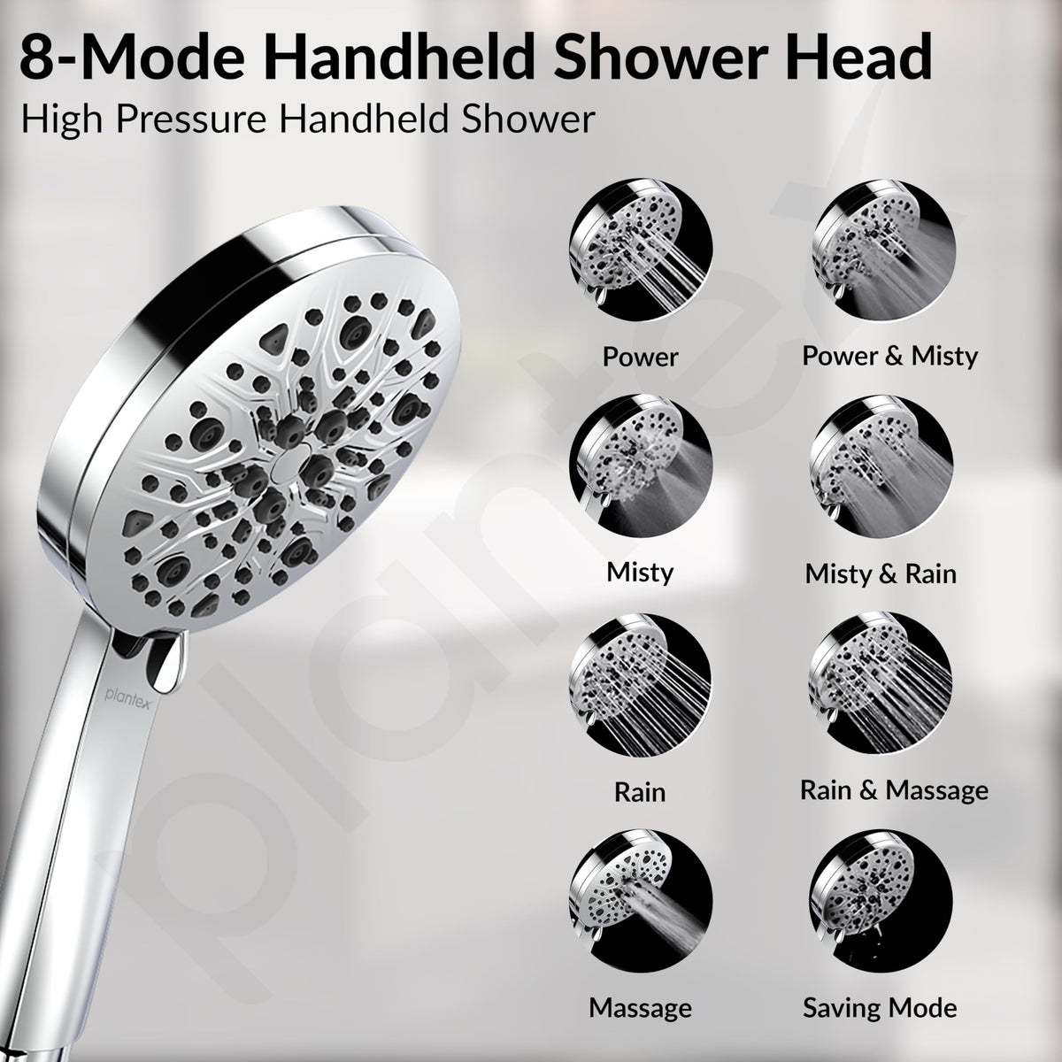 Plantex Telephonic Brass Wall Mixer for Bathroon 2 in 1/Hand Shower 8 Modes/1.5 mtr. Hose Pipe with Self Adhesive Bracket/Bathroom Accessories-5