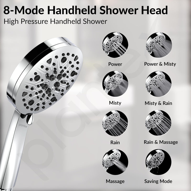 Plantex Telephonic Brass Wall Mixer for Bathroon 2 in 1/Hand Shower 8 Modes/1.5 mtr. Hose Pipe with Self Adhesive Bracket/Bathroom Accessories-5