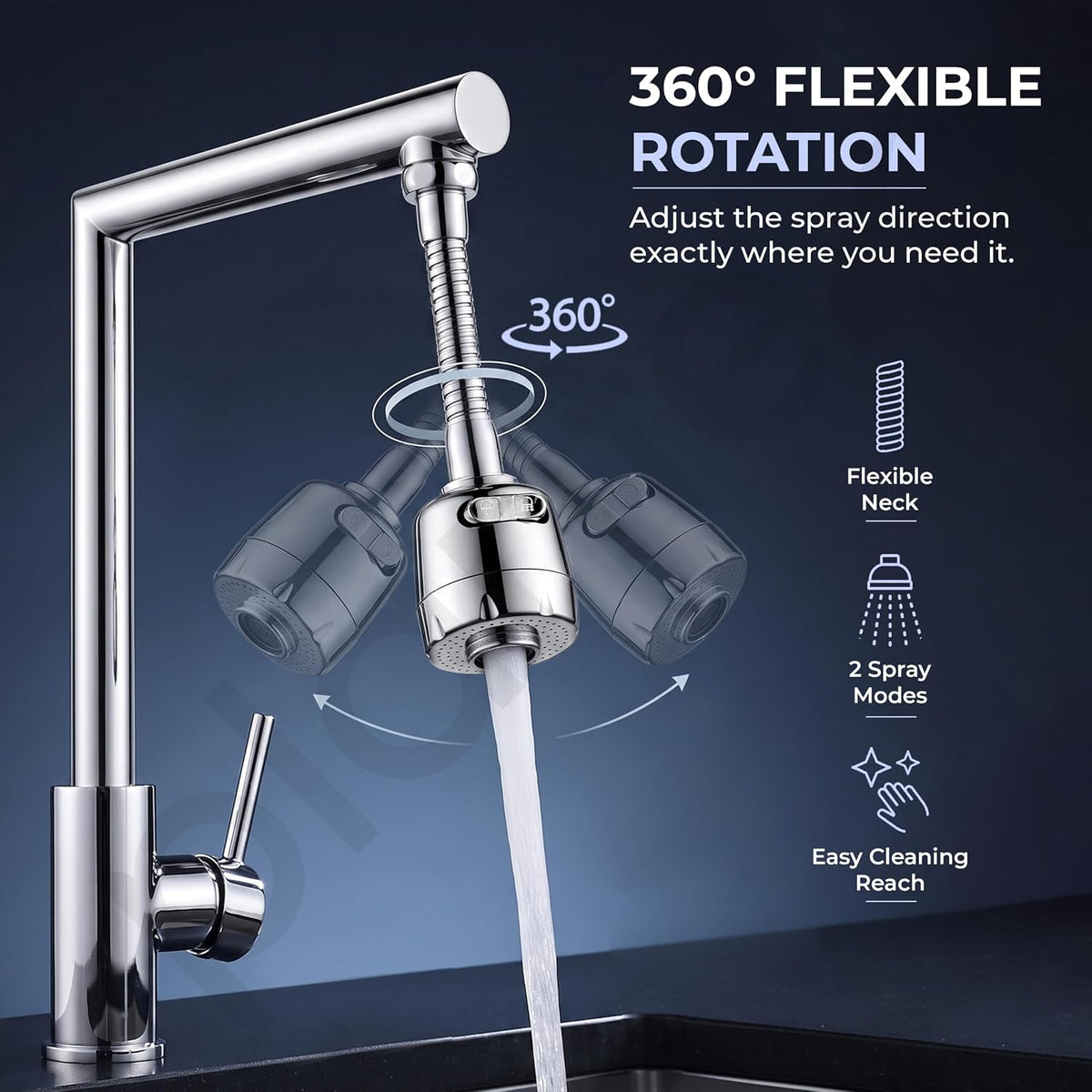 Plantex Water Saving Kitchen Tap Extender/2 Mode ABS Flexible Tap Extension With Aerator/360° Neck Rotation -(Chrome, APS-N-3)-4
