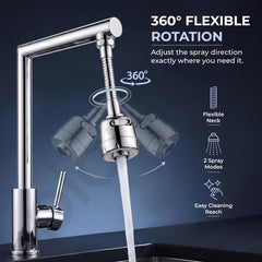 Plantex Water Saving Kitchen Tap Extender/2 Mode ABS Flexible Tap Extension With Aerator/360° Neck Rotation -(Chrome, APS-N-3)-4