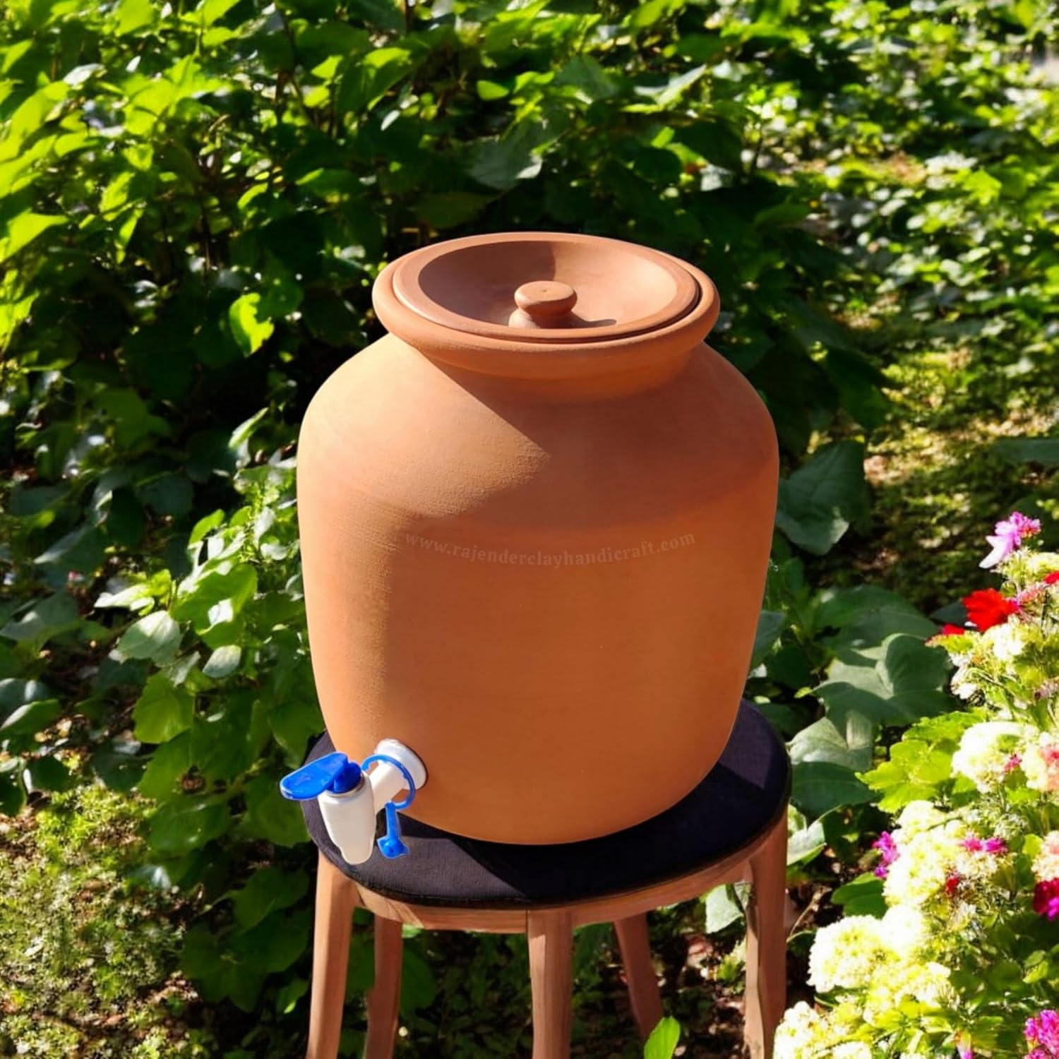Handmade Clay Water Jug 5 Liter with Tap & Down Dhakkan – Natural Earthen Pot for Cool & Fresh Drinking Water – Eco Friendly Mitti Matka, Traditional Design by Rajender Clay Handicraft