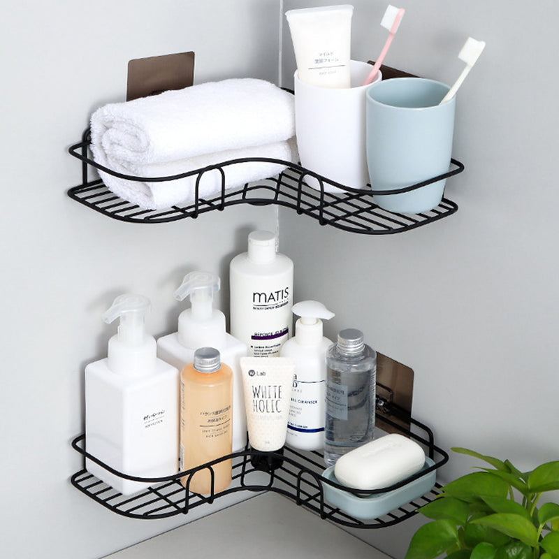 Plantex Corner Shelf for Bathroom/Metal Bathroom Organizer Without Drill/No Drilling Self Adhesive Wall Mounted Storage Organizer for Kitchen-GI Metal-(10 &10.5 INCH, Black)-4