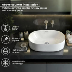 Plantex TableTop Wash Basin for Bathroom/Ceramic Basin with 10 Years Glaze Warranty by Plantex/Washbasin for Home/Hotel/Restaurant (Glossy White - 19 x 13 x 5.5 Inch)-5