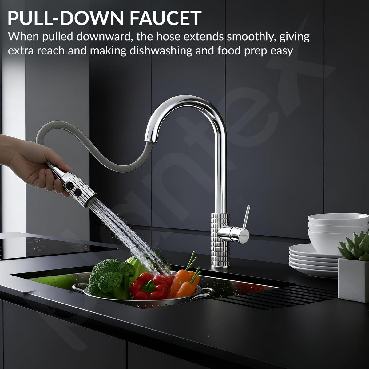 Plantex Pure Brass Pull-Down Kitchen Sink Tap/Kitchen Sink Faucet/Sink Tap for Kitchen Basin with 360? Swivel Spout - (2045, Chrome)-2