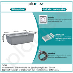 Plantex Quartz Single Bowl Sink For Kitchen/Kitchen Sink/Non-Fading Mosaic Matt Grey Colour With Uv Protection/Undermount/Topmount (Mosaic Grey/18 X 16 Inches)-5