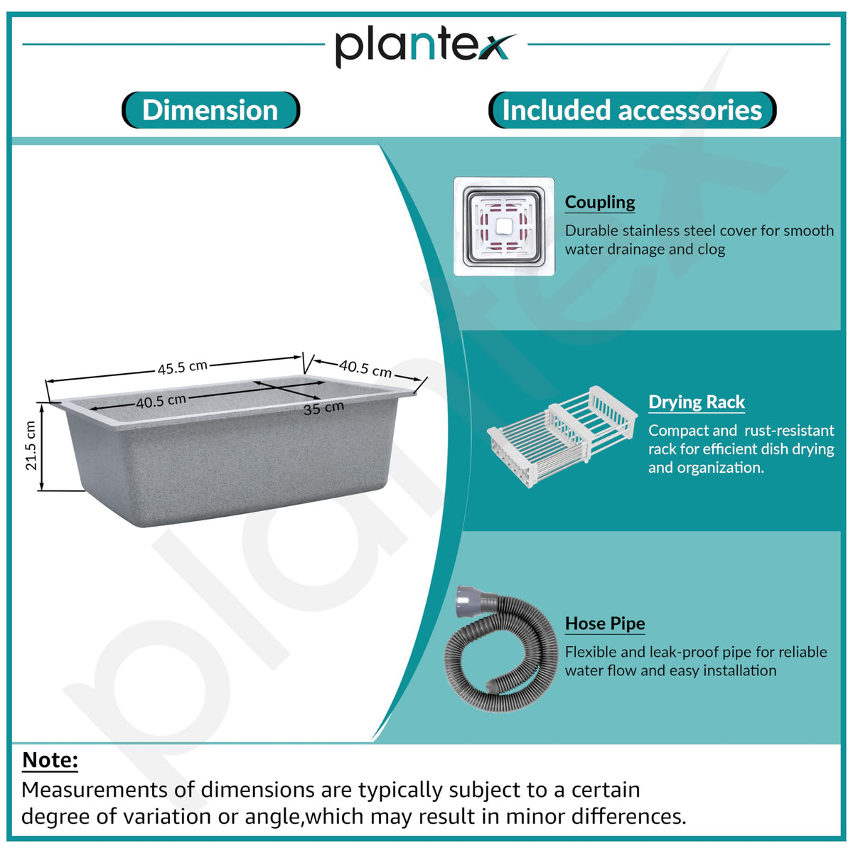 Plantex Quartz Single Bowl Sink For Kitchen/Kitchen Sink/Non-Fading Mosaic Matt Grey Colour With Uv Protection/Undermount/Topmount (Mosaic Grey/18 X 16 Inches)-5