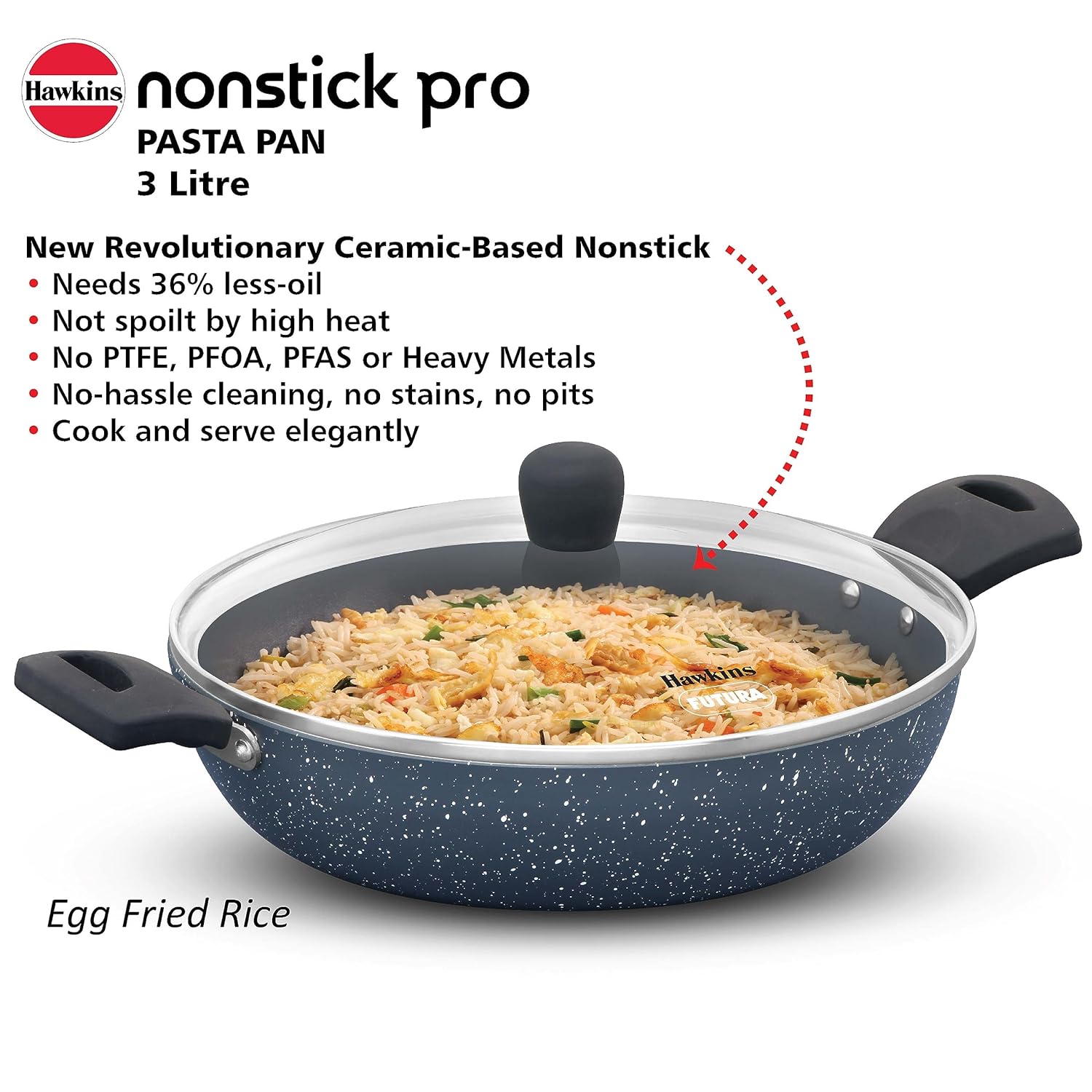 Hawkins Nonstick Induction Pasta Pan, 26 cm Diameter, Granite Fry Pan, Blue (ICP26G)