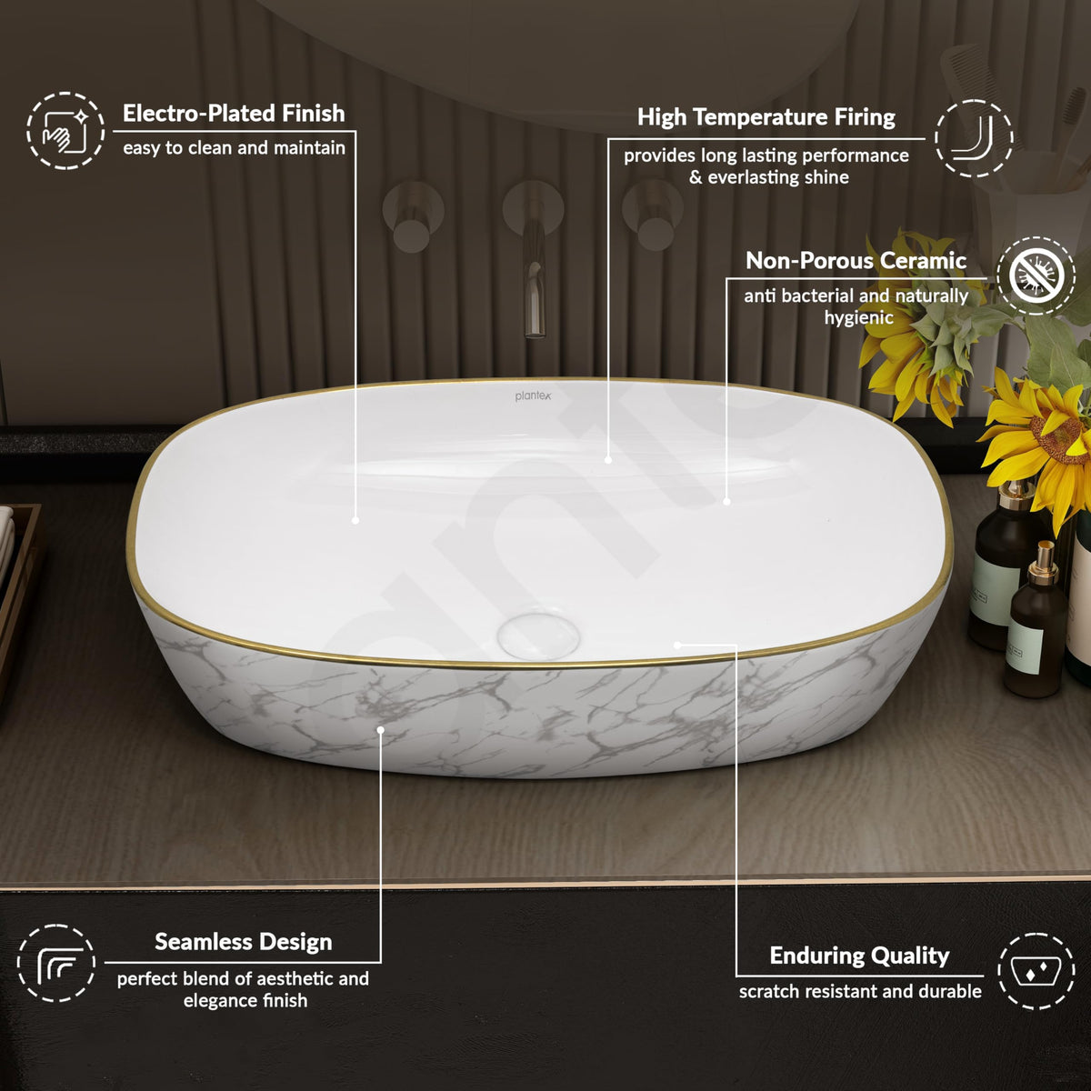 Plantex Ceramic Wash Basin for Bathroom/Table Top Ceramic Basin/Washbasin for Bathroom (White - 24 x 15 x 5.5 Inch)-4