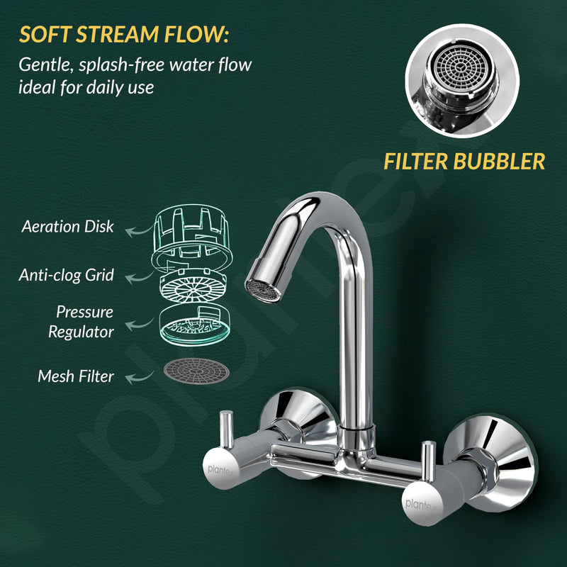 Plantex Brass Spindle Kitchen Mixer Tap/Sink Mixer Tap Hot and Cold with Wall Flange and Teflon Tape/Kitchen Sink Tap -(MKS-1278-Chrome)-6