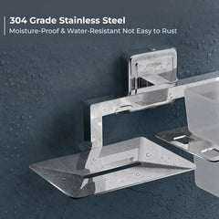 Plantex SS - 304 Grade Decan 2 in1 Soap Dish with Tumbler Holder/Soap Stand/Tooth Brush Holder/Bathroom Accessories - Decan (Chrome)-3
