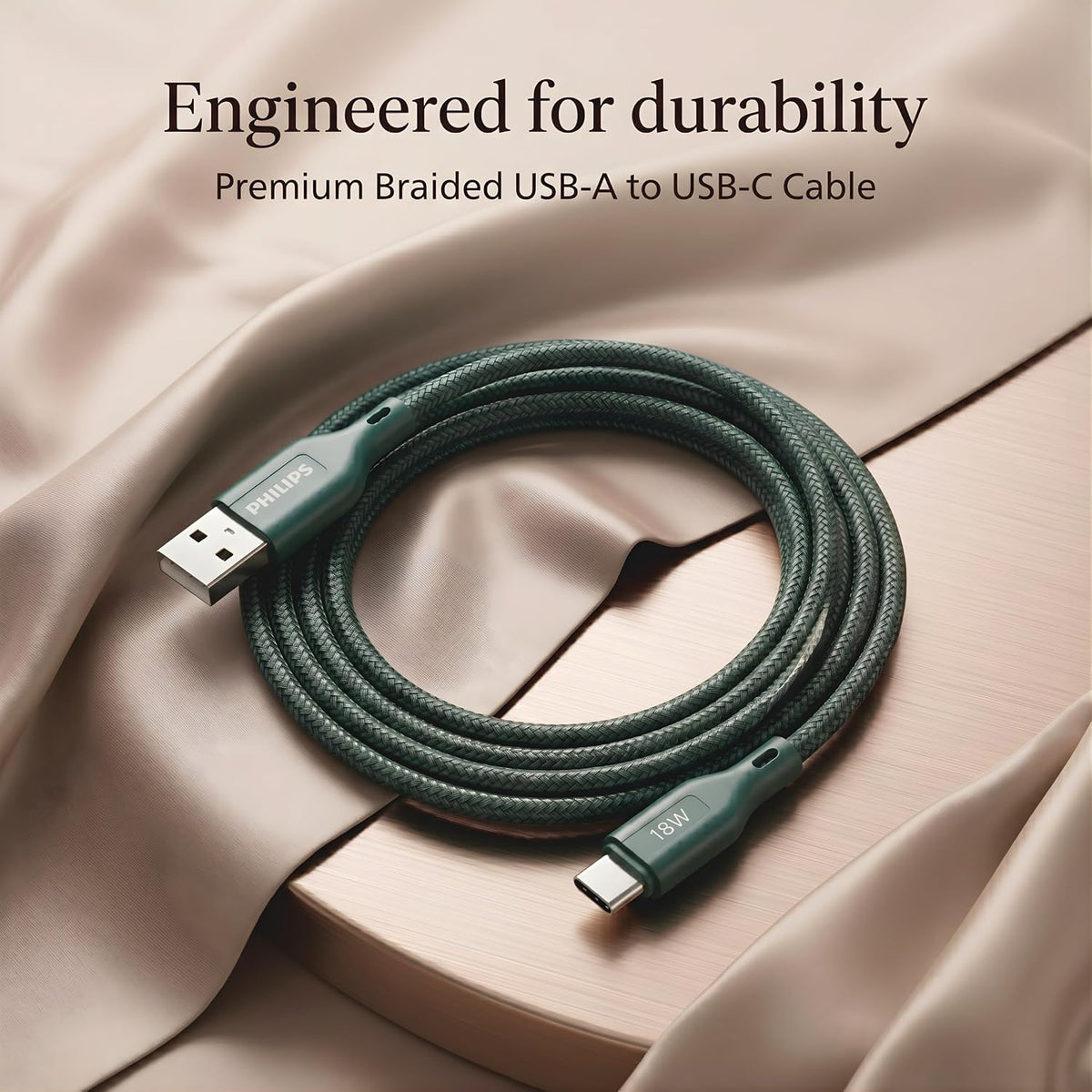 Philips DLC4150AT/94 18W Type-A to Type-C Fast Charging Cable (1.5m, Crystal Teal)