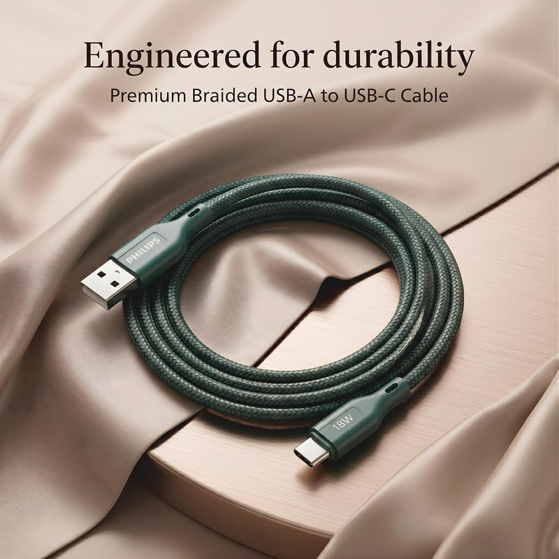 Philips DLC4160AT/94 18W Type-A to Type-C Fast Charging Cable (2m, Crystal Teal)