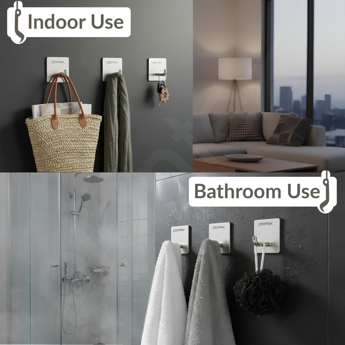 Plantex Wall Hanging Hook/Bath Towel Hook/Self Adhesive Square Robe Hooks for Kitchen/Bathroom/Stylish Home Decor Items - Pack of 2 (Chrome)-2