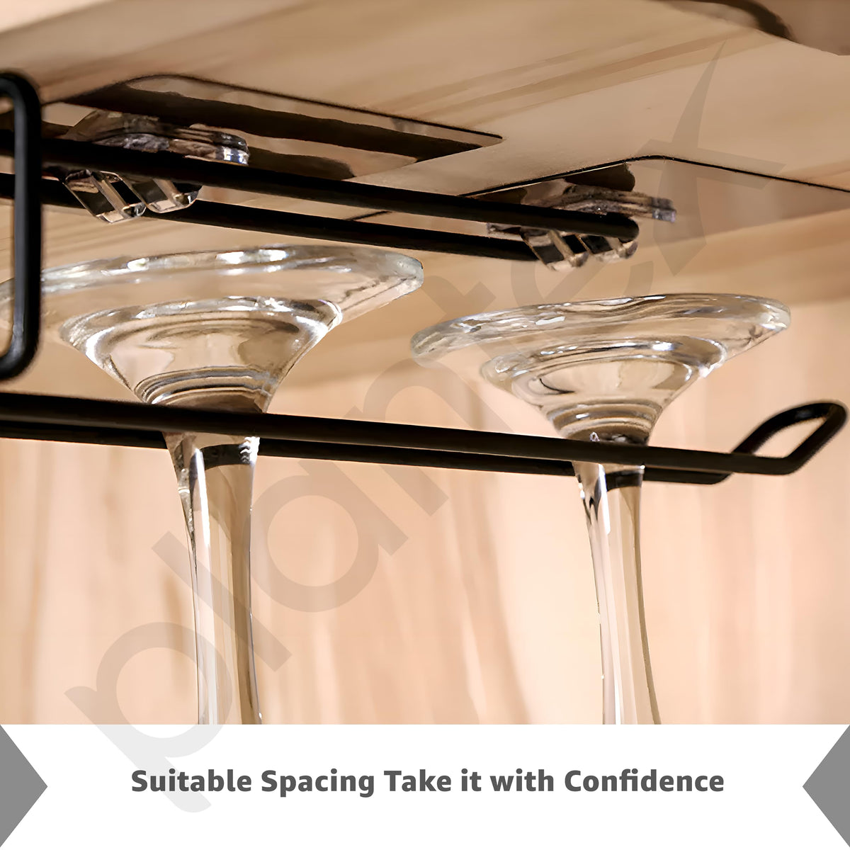 Plantex Self-Adhesive Wine Glass Holder Rack/Under Cabinet Bar Glass Hanging Holder/Stemware Organizer for Kitchen/Home Bar/Pubs/Restaurants (Black, Pack of 2)-5