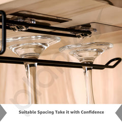 Plantex Self-Adhesive Wine Glass Holder Rack/Under Cabinet Bar Glass Hanging Holder/Stemware Organizer for Kitchen/Home Bar/Pubs/Restaurants (Black, Pack of 2)-5