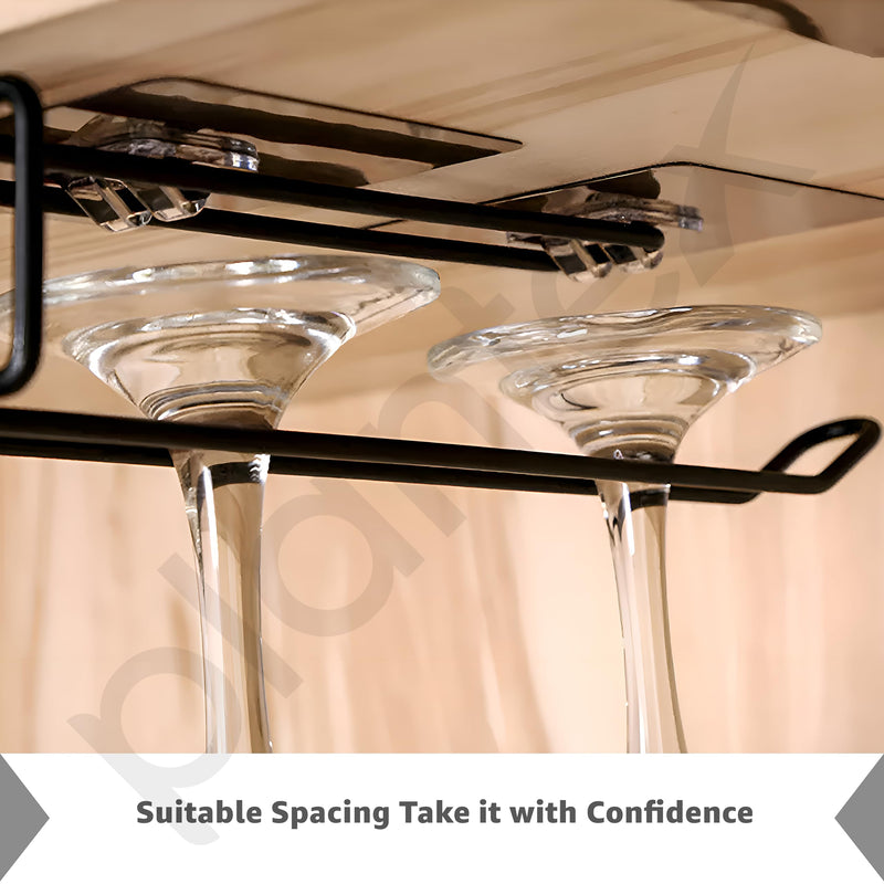 Plantex Self-Adhesive Wine Glass Holder Rack/Under Cabinet Bar Glass Hanging Holder/Stemware Organizer for Kitchen/Home Bar/Pubs/Restaurants (Black, Pack of 2)-5