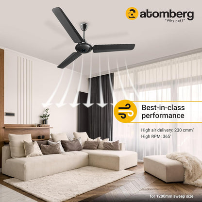 atomberg Ikano 1200mm BLDC Ceiling Fan with Remote Control | BEE 5 star Rated Energy Efficient Ceiling Fan | High Air Delivery with LED Indicators | 3 Year Warranty (Gloss Black)