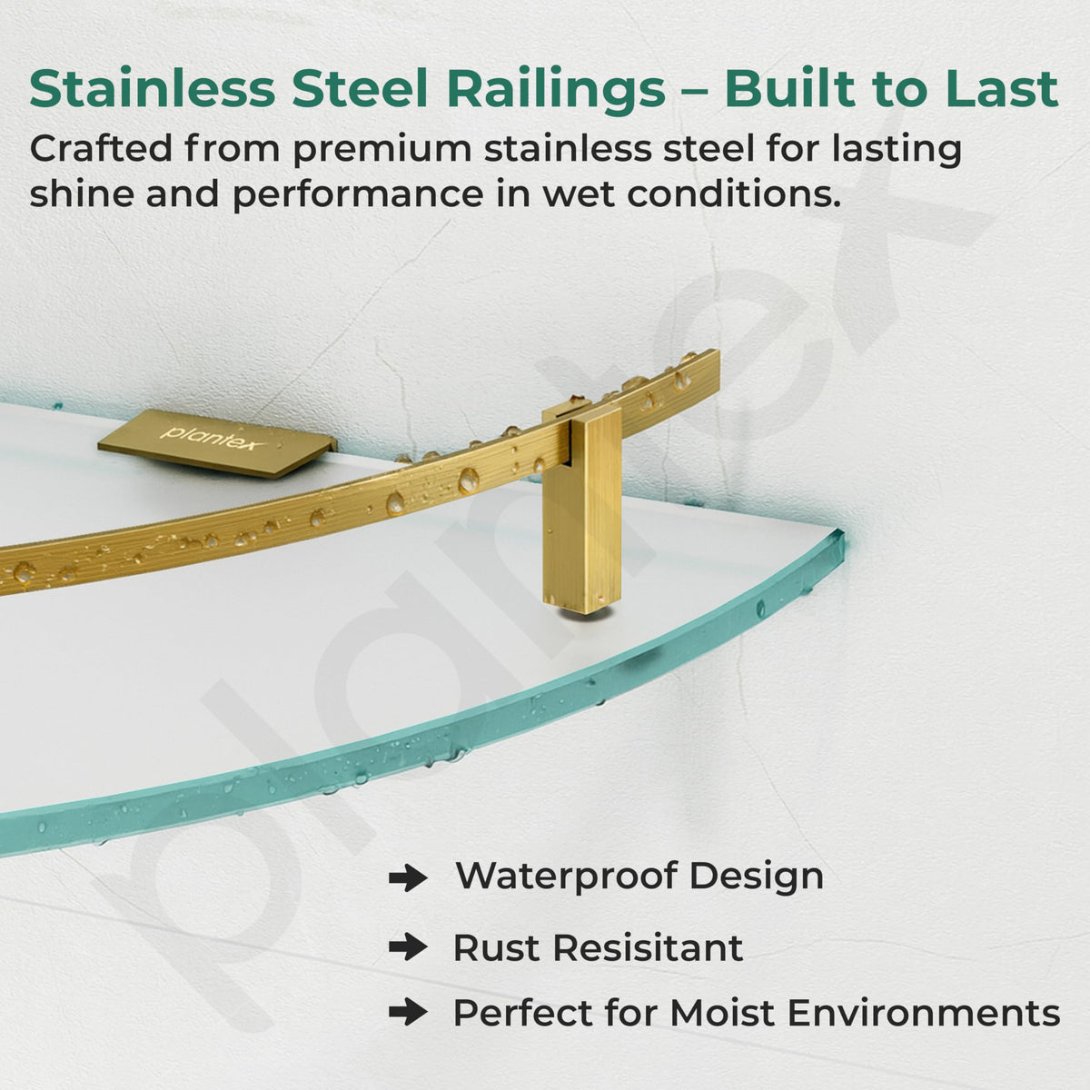 Plantex Frosted Glass Corner Shelf for Bathroom/Kitchen Glass Shelf with Brass Railings and Brackets/Bathroom Corner Shelf (Brass Antique- 9x9 Inches - Pack of 1)-3