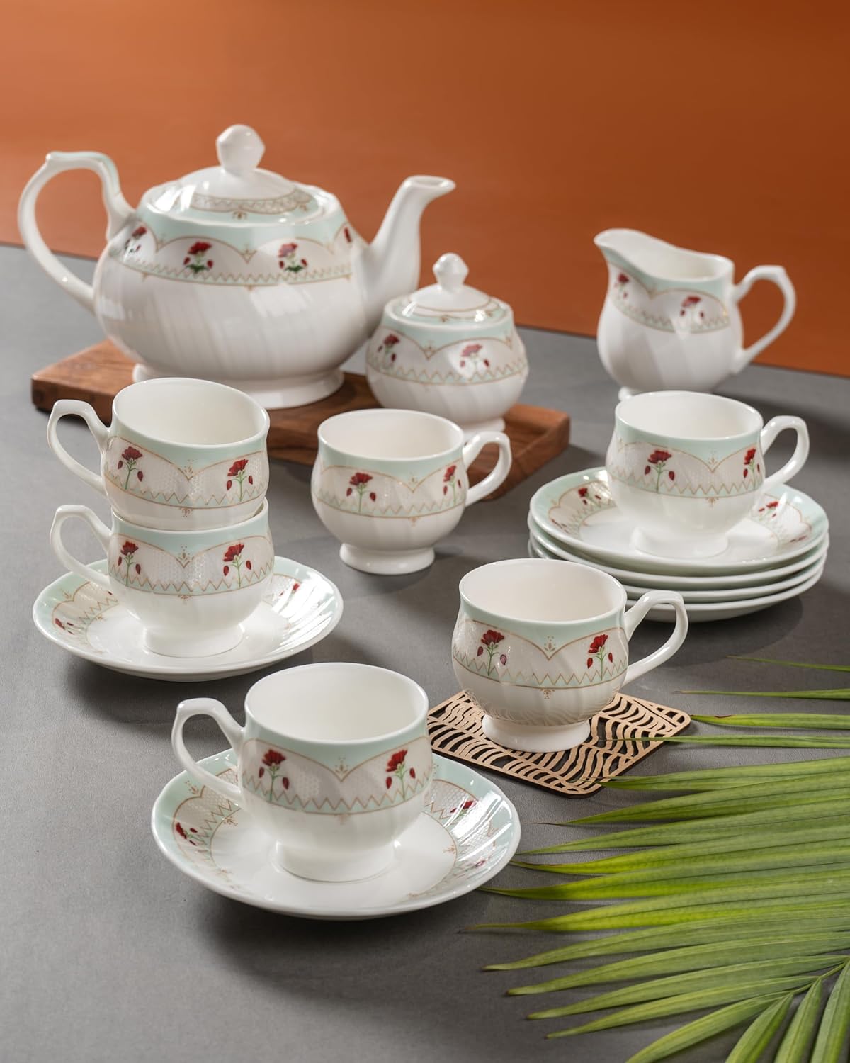 Clay Craft The Karina Fine Ceramic Tea Set of 15 Offers Elegance, Durability, and functionality