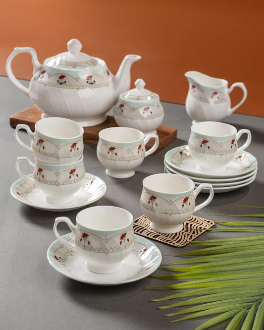 Clay Craft The Karina Fine Ceramic Tea Set of 15 Offers Elegance, Durability, and functionality