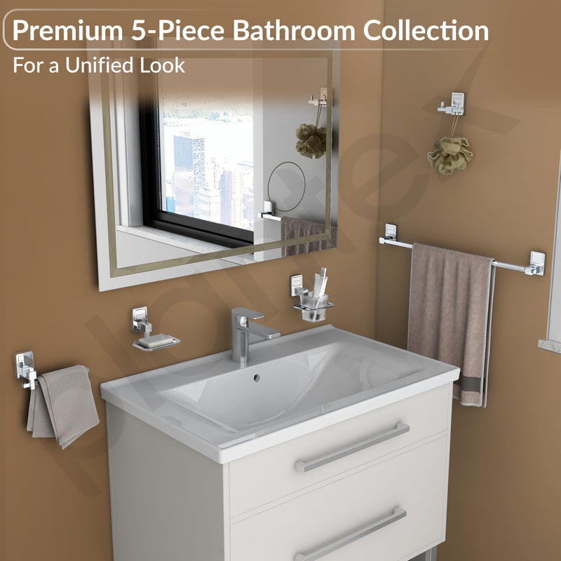 Plantex 304 Grade Stainless Steel Bathroom Accessories Set of 5 - Towel Rod/Hand Napkin Hanger for Wash Basin/Soap Case/Toothbrush Holder/Robe Hook - Darcy (Chrome)-3