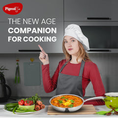 Pigeon Elite Stainless Steel Triply Fry Pan 22 cm, Gas Stove and Induction Compatible for Fast Cooking and Longer Heat R