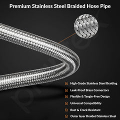 Plantex Stainless Steel Leak Proof Geyser Connection Pipe | 36 Inch Hot & Cold Water Geyser Pipe | Set of 2 | G1/2 Thread | Connection Pipe for Water Heater, Mixer & Sink | Chrome(pk-2)-3