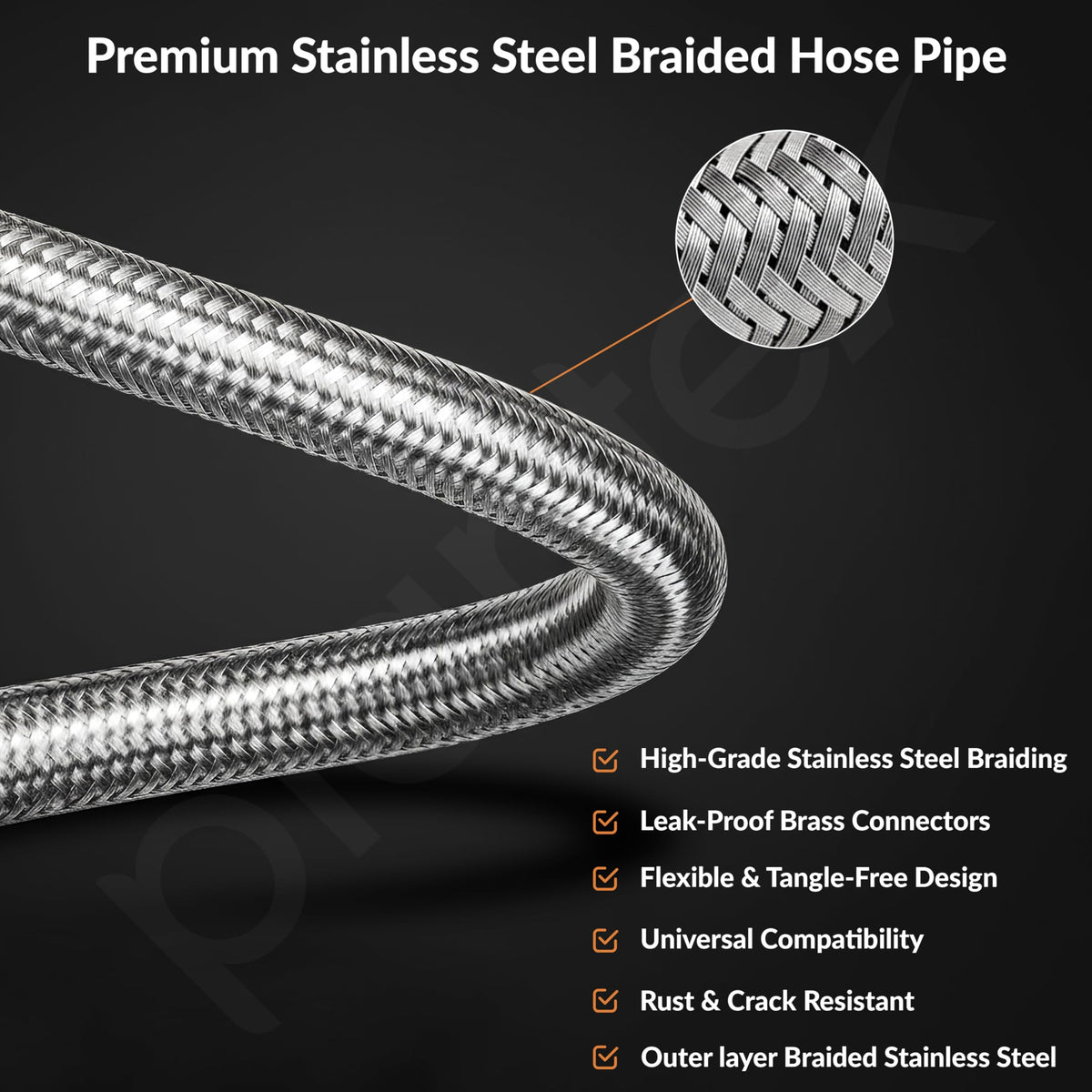 Plantex Stainless Steel Leak Proof Geyser Connection Pipe | 36 Inch Hot & Cold Water Geyser Pipe | Set of 2 | G1/2 Thread | Connection Pipe for Water Heater, Mixer & Sink | Chrome(pk-2)-3