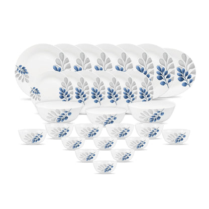 Diva by La Opala, Pearl Collection, Opal Glass Dinner Set 28 pcs, Indigo Bliss, White
