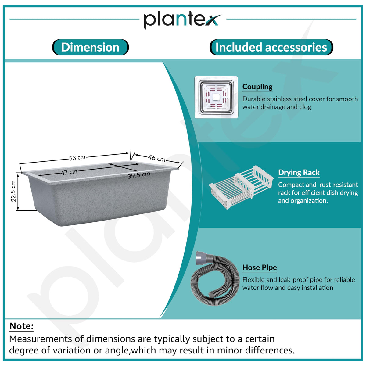 Plantex Granite Single Bowl Kitchen Sink/Non-Fading Mosaic Matt Grey Colour With Uv Protection/Quartz Sink For Kitchen/Undermount/Overmount (Mosaic Grey/21 X 18 Inches)-5