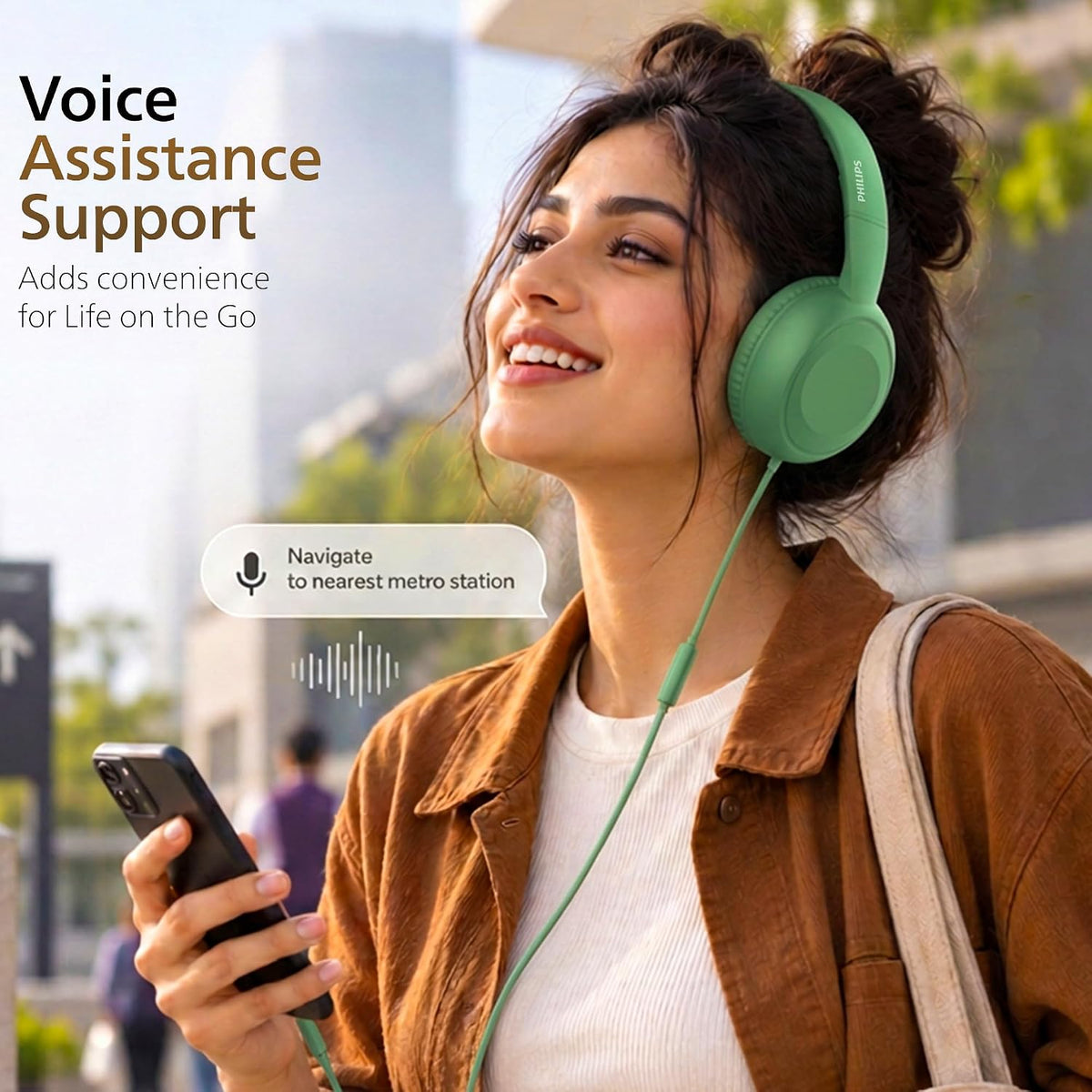 Philips TAH1204GR Wired On-Ear Headphones with Mic 40mm Drivers Green (TAH1204GR/94)