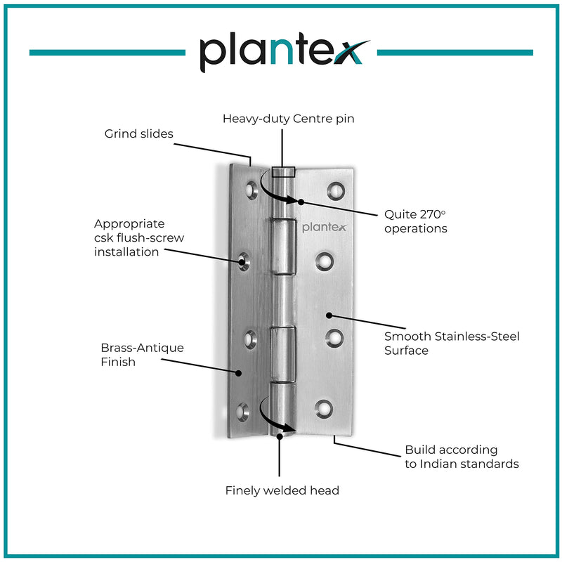 Plantex Stainless Steel Door Butt Hinges 4 inch x 14 Gauge/1.8 mm Thickness Home/Office/Hotel/Hinges for Main Door/Kabja/Soft Close Hinge for Bedroom/Kitchen/Bathroom - Pack of 24 (Satin Matt)-4